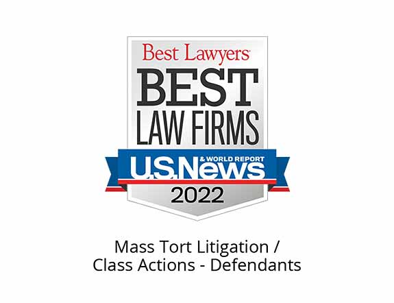 Best Lawyers Best Law Firms 2022 Badge, mass tort litigation, class actions - defendants
