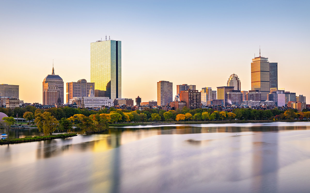 View of the Beacon Hill and Back Bay Boston City Skyline and Charles River