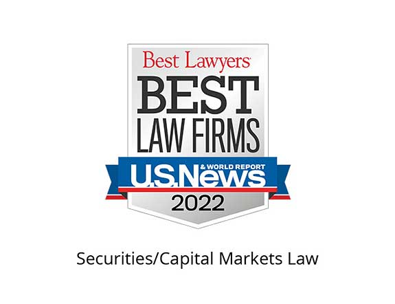 Best Lawyers Best Law Firms 2022 Badge, Securities and Capital Markets Law