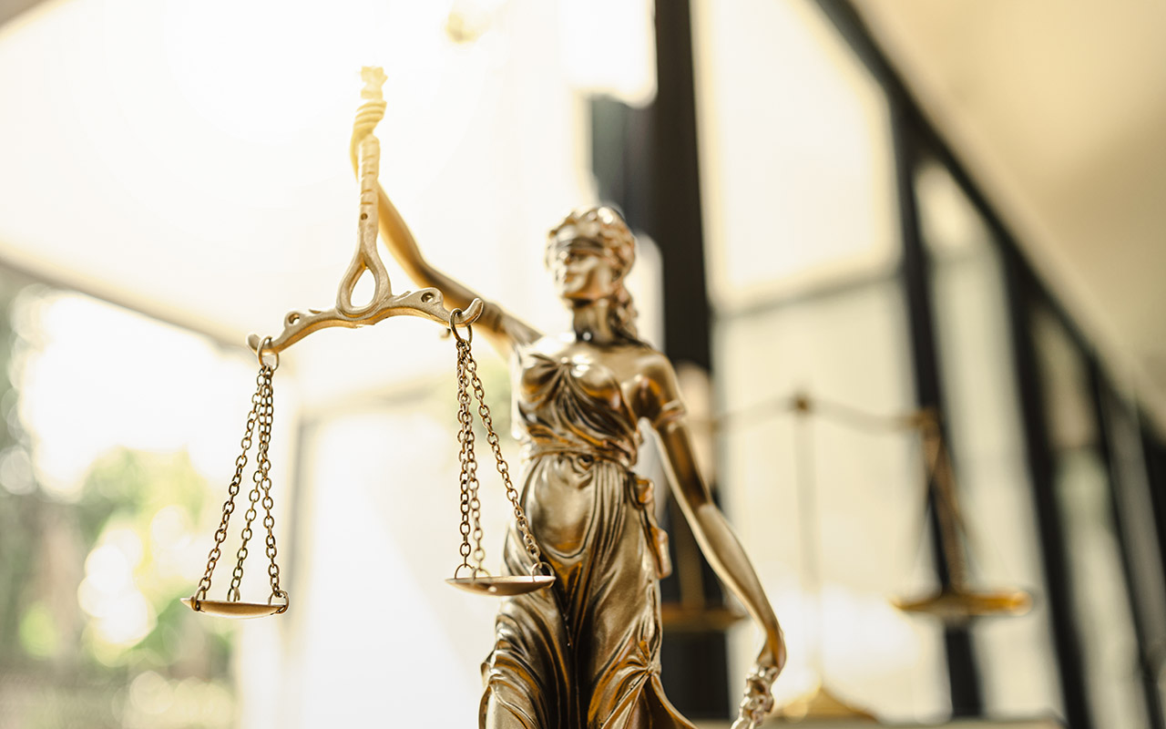 The Statue of Justice - lady justice or Iustitia, Justitia the Roman goddess of Justice. - stock photo